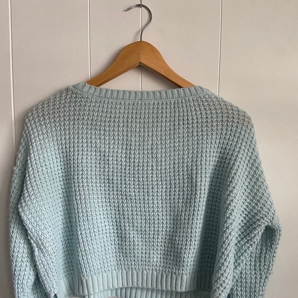 Baby blue Knitted cropped sweater - Picture 2 of 3